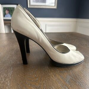 Ralph Lauren Black and White Leather Peep Toe Heels